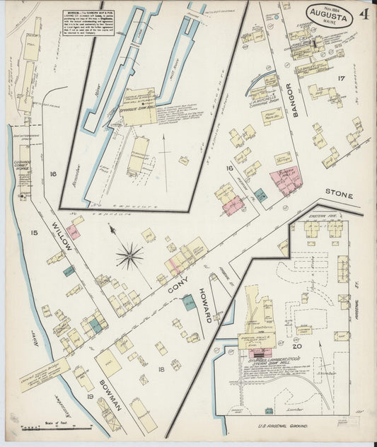 Sanborn Fire Insurance Map from Augusta, Kennebec County, Maine (1884), Sheet #0004 - Historic Sanborn Fire Insurance Map Print, vintage old map wall art, antique decor, genealogy gift, Maine Maine map