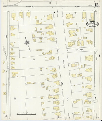Sanborn Fire Insurance Map from Fayetteville, Cumberland County, North Carolina (1914), Sheet #0015 - Historic Sanborn Fire Insurance Map Print, vintage old map wall art, antique decor, genealogy gift, North Carolina North Carolina map