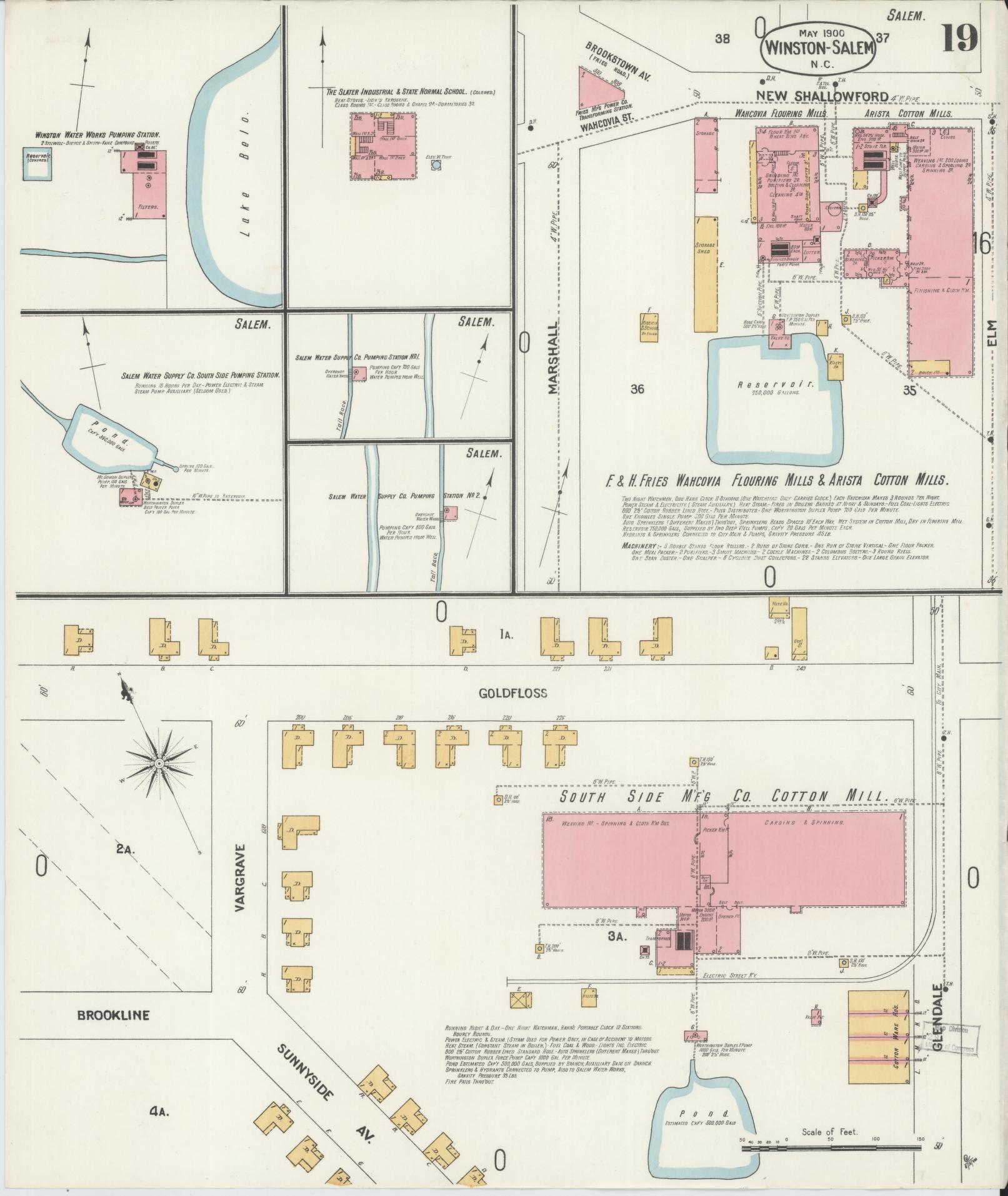 Sanborn Fire Insurance Map from Winston-Salem, Forsyth County, North Carolina (1900), Sheet #0019 - Historic Sanborn Fire Insurance Map Print, vintage old map wall art, antique decor, genealogy gift, North Carolina North Carolina map