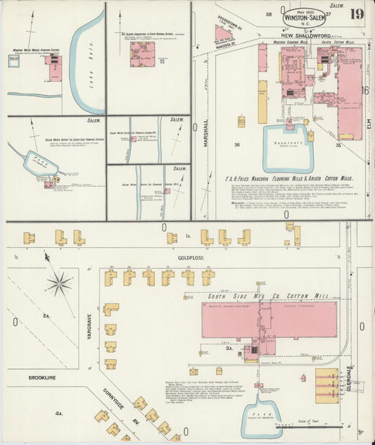 Sanborn Fire Insurance Map from Winston-Salem, Forsyth County, North Carolina (1900), Sheet #0019 - Historic Sanborn Fire Insurance Map Print, vintage old map wall art, antique decor, genealogy gift, North Carolina North Carolina map