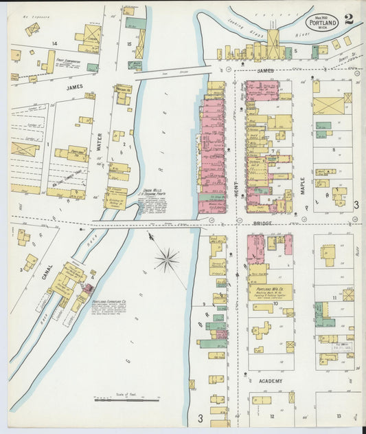 Sanborn Fire Insurance Map from Portland, Ionia County, Michigan (1900), Sheet #0002 - Historic Sanborn Fire Insurance Map Print, vintage old map wall art, antique decor, genealogy gift, Michigan Michigan map