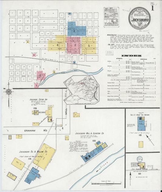 Sanborn Fire Insurance Map from Jacksboro, Jack County, Texas (1921), Sheet #0001 - Complete Map Set gallery image, historic Sanborn map, vintage wall art, Texas Texas