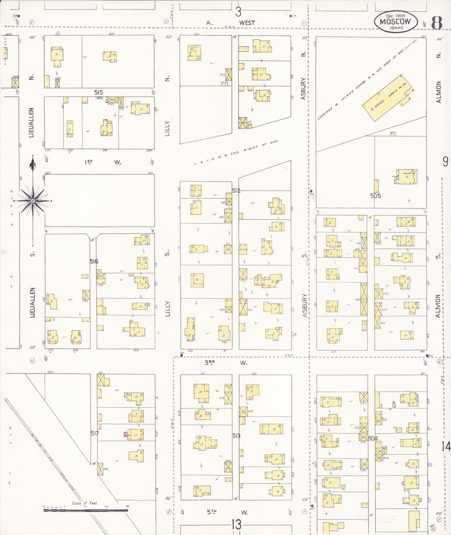 Sanborn Fire Insurance Map from Moscow, Latah County, Idaho (1909), Sheet #0008 - Complete Map Set gallery image, historic Sanborn map, vintage wall art, Idaho Idaho