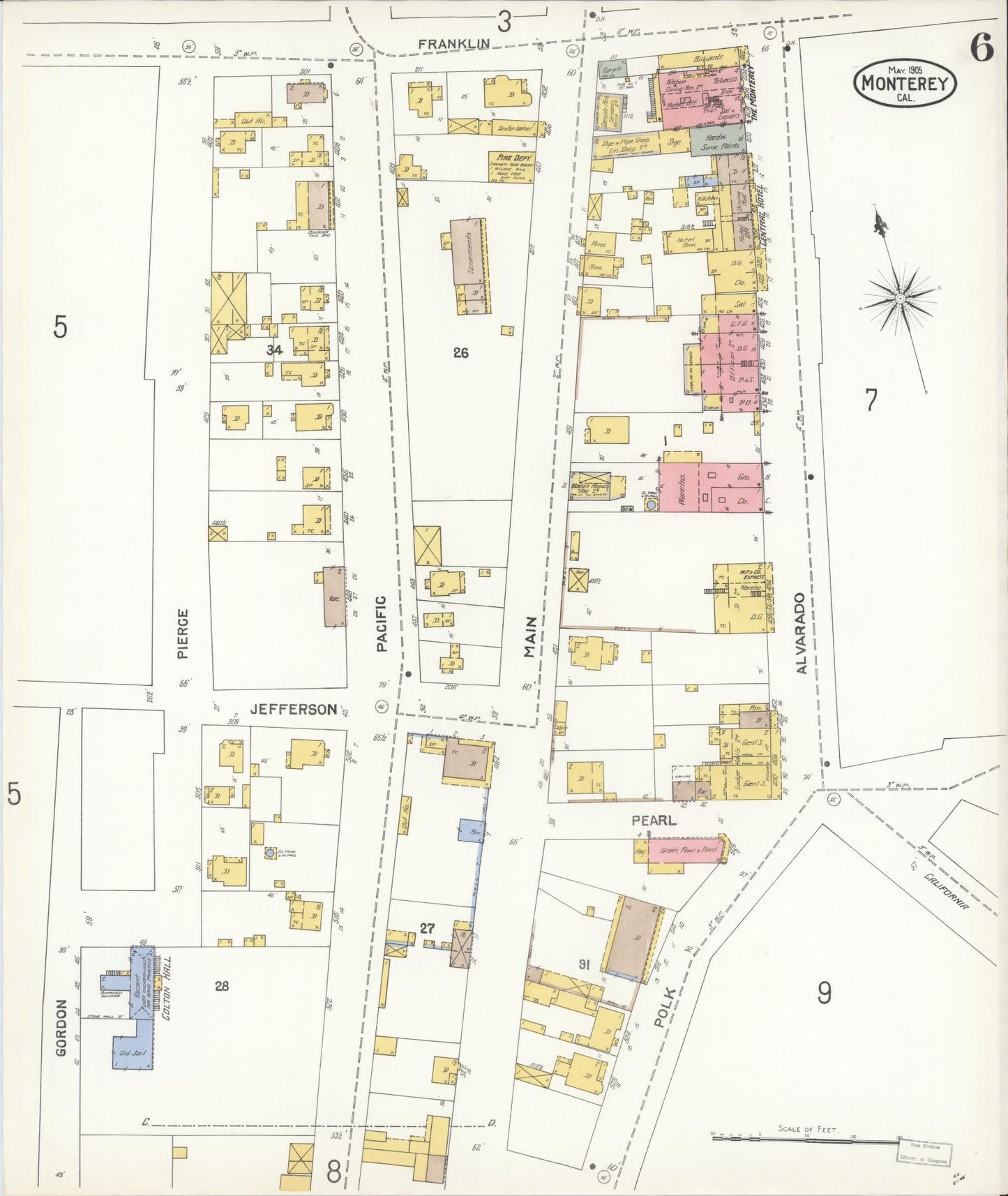 Sanborn Fire Insurance Map from Monterey, Monterey County, California (1905), Sheet #0006 - Complete Map Set gallery image, historic Sanborn map, vintage wall art, California California