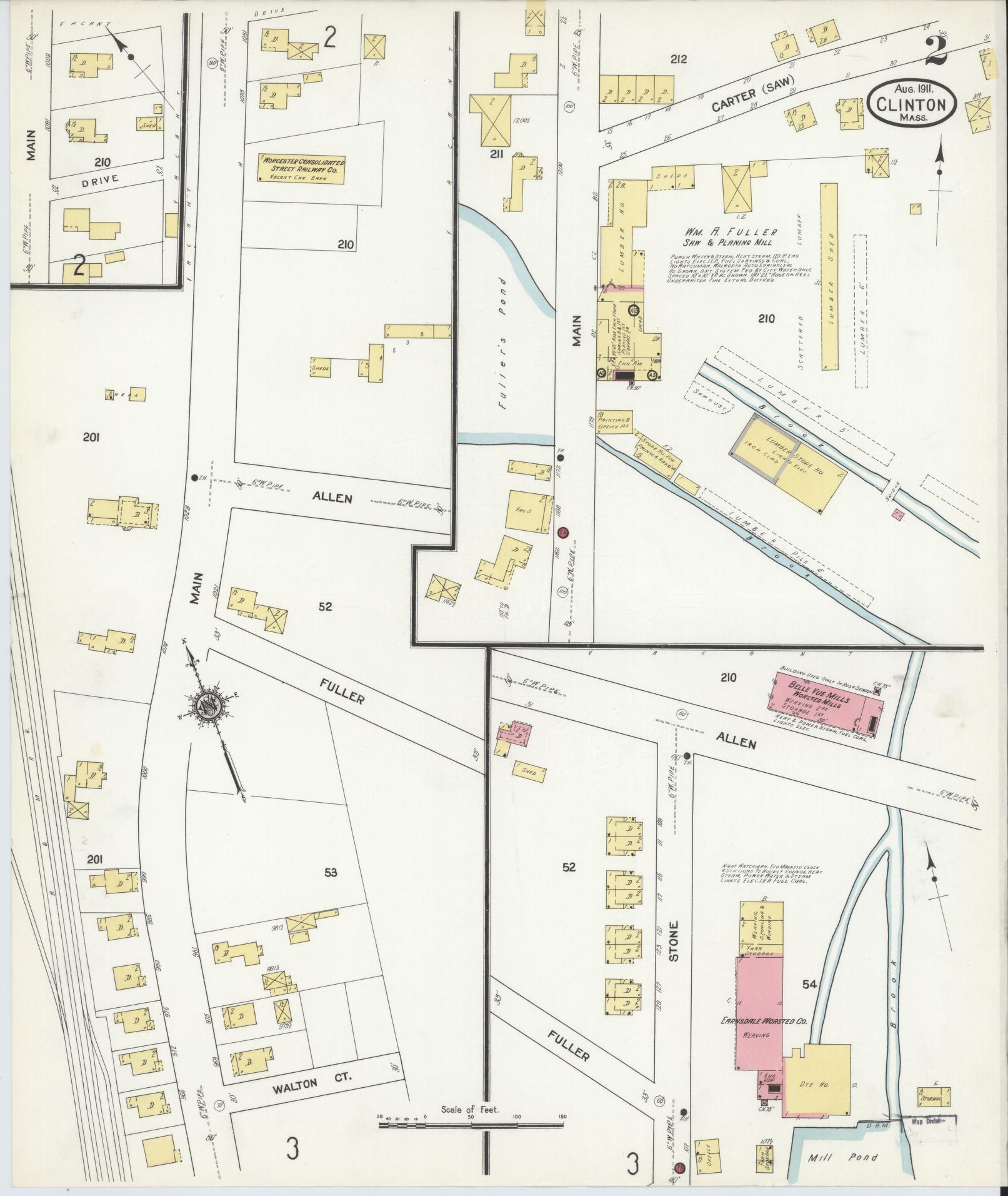 Sanborn Fire Insurance Map from Clinton, Worcester County, Massachusetts (1911), Sheet #0002 - Complete Map Set gallery image, historic Sanborn map, vintage wall art, Massachusetts Massachusetts