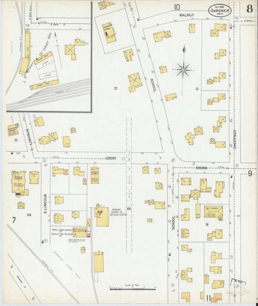 Sanborn Fire Insurance Map from Gardner, Worcester County, Massachusetts (1900), Sheet #0008 - Historic Sanborn Fire Insurance Map Print, vintage old map wall art, antique decor, genealogy gift, Massachusetts Massachusetts map