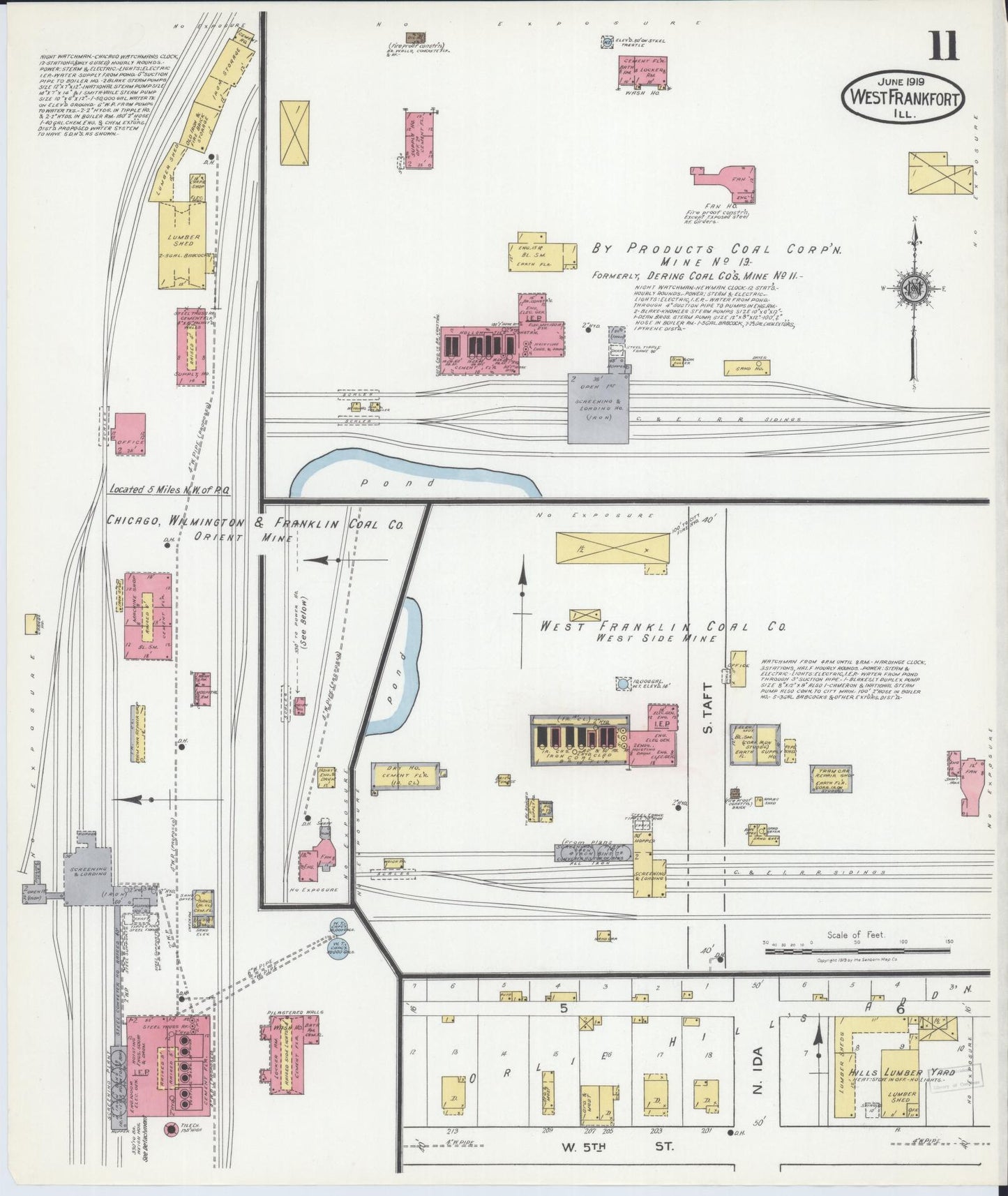 Sanborn Fire Insurance Map from West Frankfort, Franklin County, Illinois (1919), Sheet #0011 - Historic Sanborn Fire Insurance Map Print, vintage old map wall art, antique decor, genealogy gift, Illinois Illinois map