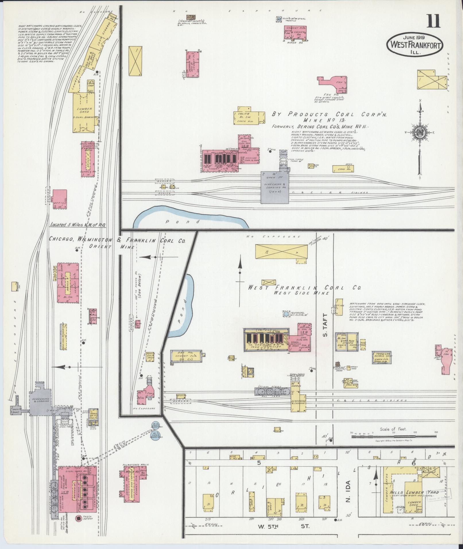 Sanborn Fire Insurance Map from West Frankfort, Franklin County, Illinois (1919), Sheet #0011 - Historic Sanborn Fire Insurance Map Print, vintage old map wall art, antique decor, genealogy gift, Illinois Illinois map