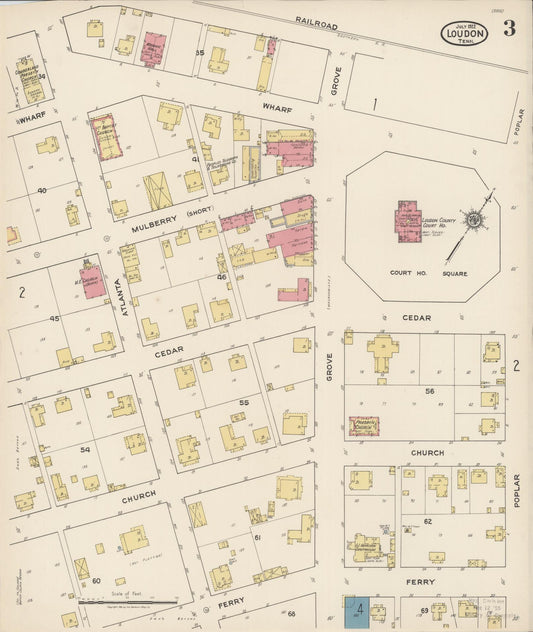 Sanborn Fire Insurance Map from Loudon, Loudon County, Tennessee (1922), Sheet #0003 - Historic Sanborn Fire Insurance Map Print, vintage old map wall art, antique decor, genealogy gift, Tennessee Tennessee map