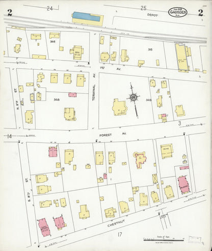 Sanborn Fire Insurance Map from Gadsden, Etowah County, Alabama (1926), Sheet #0002 - Complete Map Set gallery image, historic Sanborn map, vintage wall art, Alabama Alabama