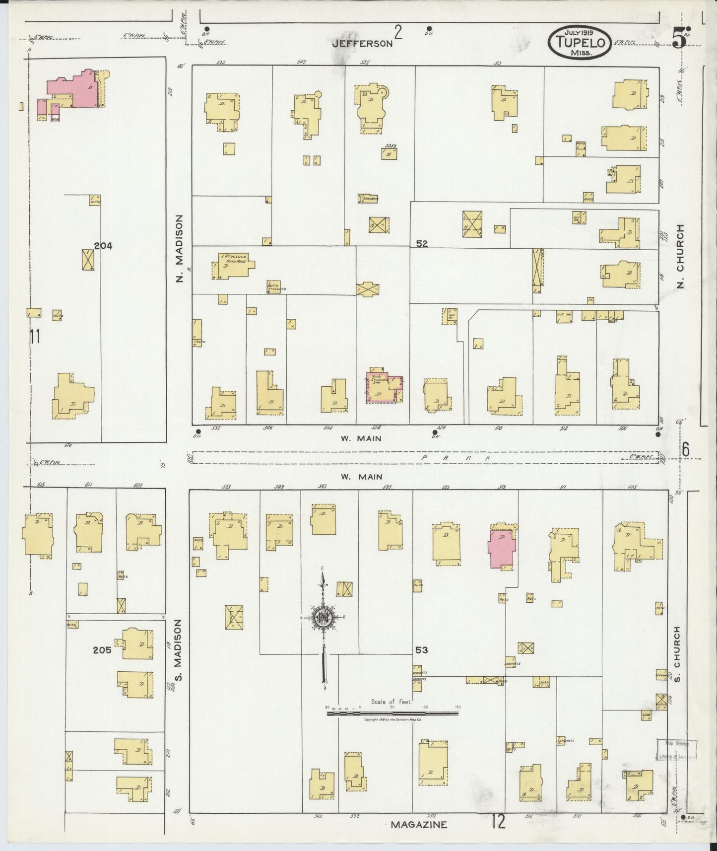 Sanborn Fire Insurance Map from Tupelo, Lee County, Mississippi (1919), Sheet #0005 - Complete Map Set gallery image, historic Sanborn map, vintage wall art, Mississippi Mississippi