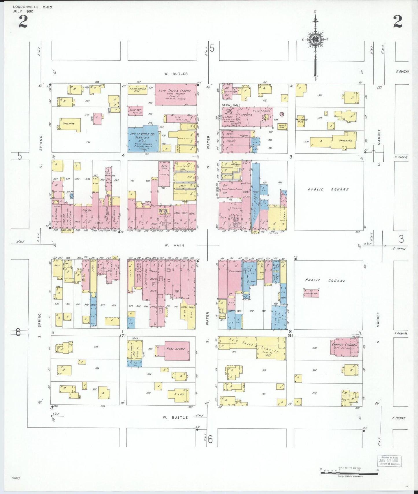 Sanborn Fire Insurance Map from Loudonville, Ashland County, Ohio (1950), Sheet #0002 - Historic Sanborn Fire Insurance Map Print, vintage old map wall art, antique decor, genealogy gift, Ohio Ohio map