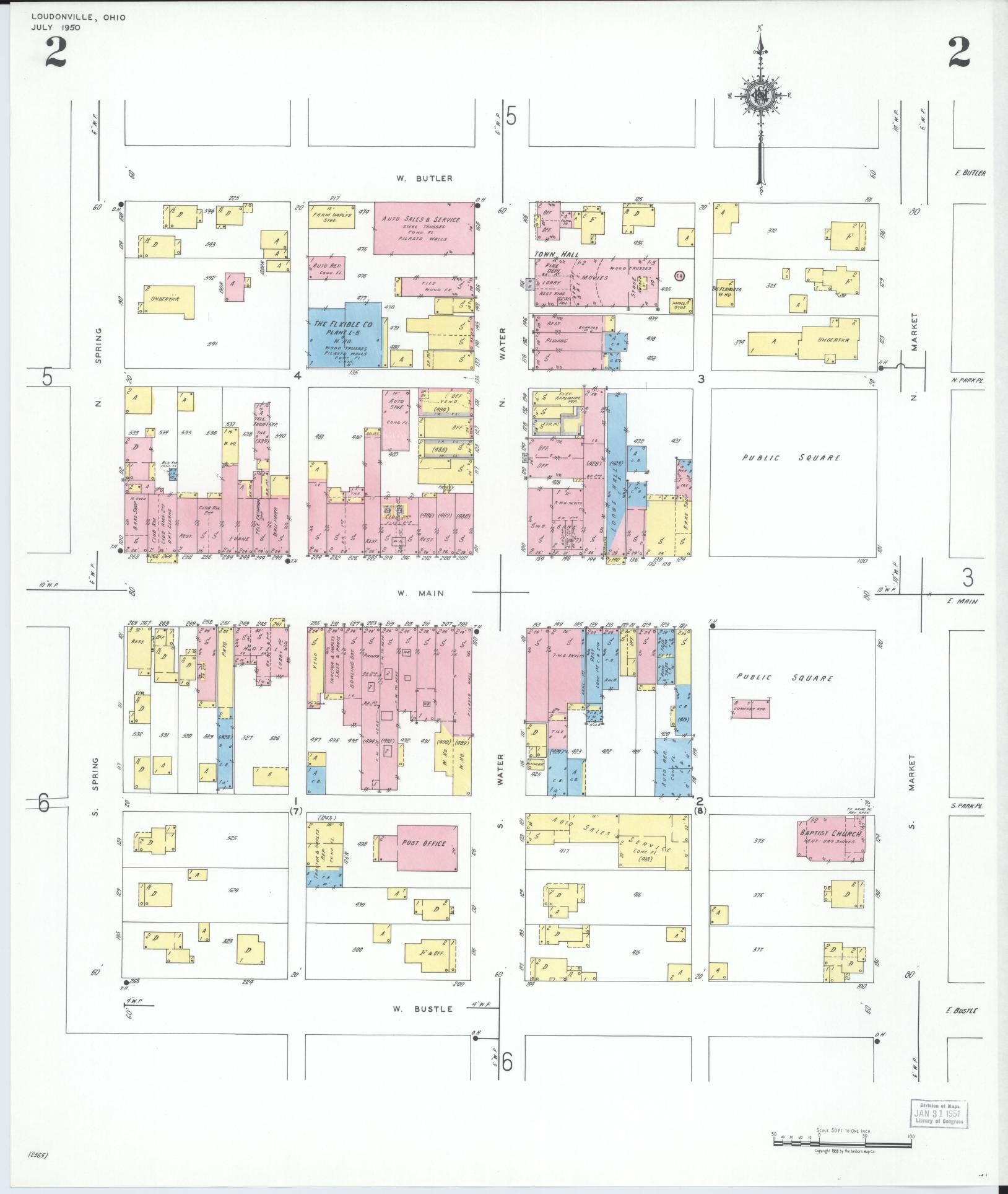 Sanborn Fire Insurance Map from Loudonville, Ashland County, Ohio (1950), Sheet #0002 - Historic Sanborn Fire Insurance Map Print, vintage old map wall art, antique decor, genealogy gift, Ohio Ohio map