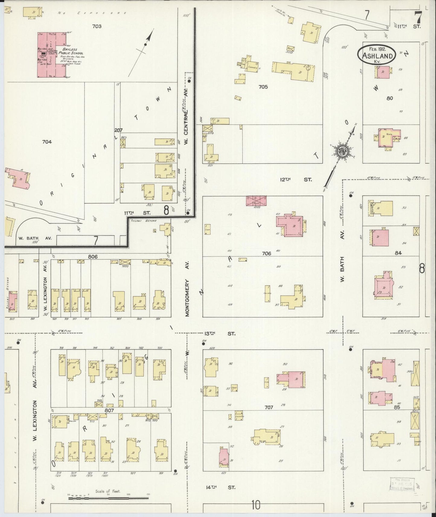 Sanborn Fire Insurance Map from Ashland, Boyd County, Kentucky (1912), Sheet #0007 - Historic Sanborn Fire Insurance Map Print, vintage old map wall art, antique decor, genealogy gift, Kentucky Kentucky map