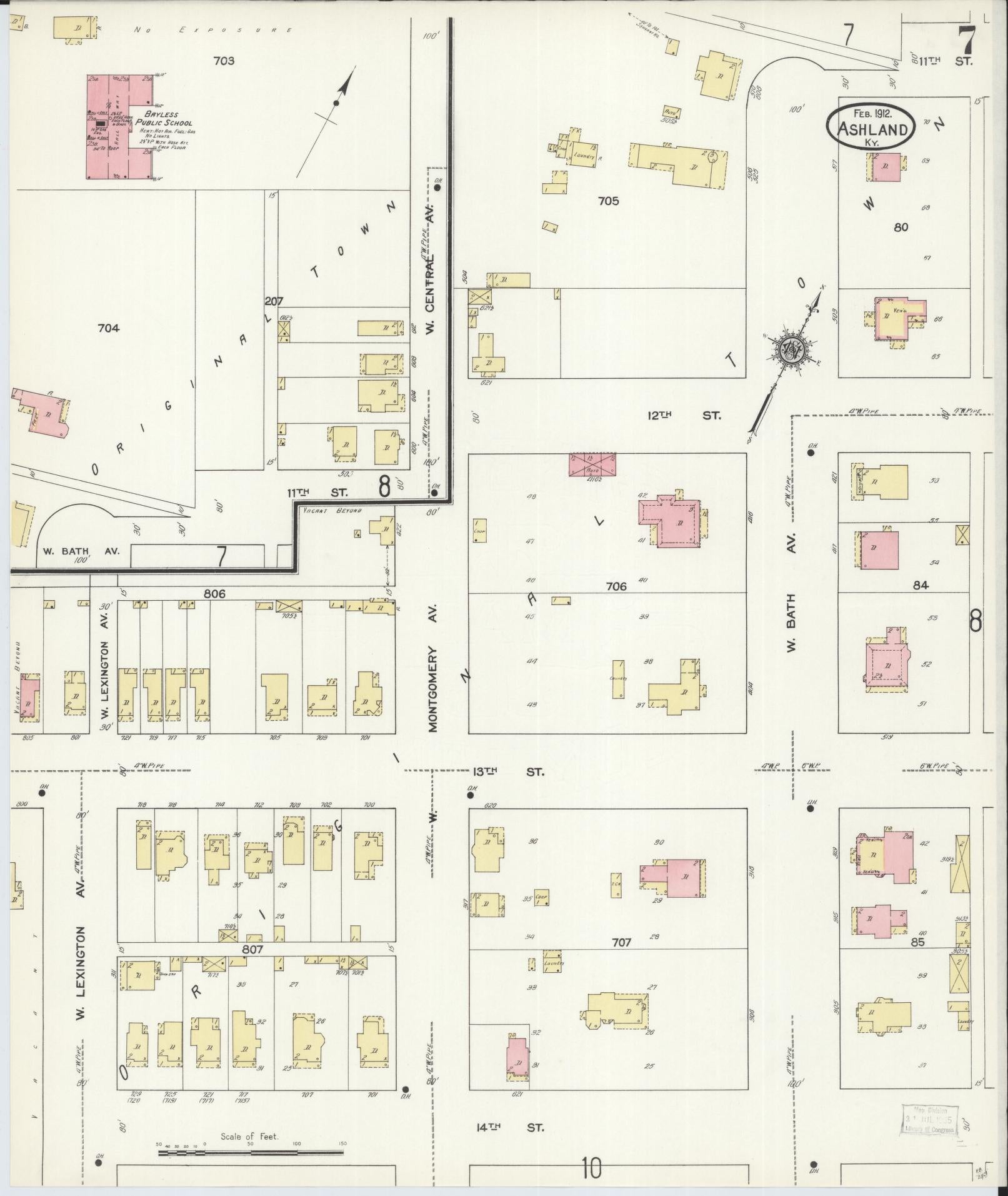 Sanborn Fire Insurance Map from Ashland, Boyd County, Kentucky (1912), Sheet #0007 - Historic Sanborn Fire Insurance Map Print, vintage old map wall art, antique decor, genealogy gift, Kentucky Kentucky map