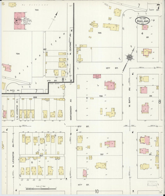 Sanborn Fire Insurance Map from Ashland, Boyd County, Kentucky (1912), Sheet #0007 - Historic Sanborn Fire Insurance Map Print, vintage old map wall art, antique decor, genealogy gift, Kentucky Kentucky map