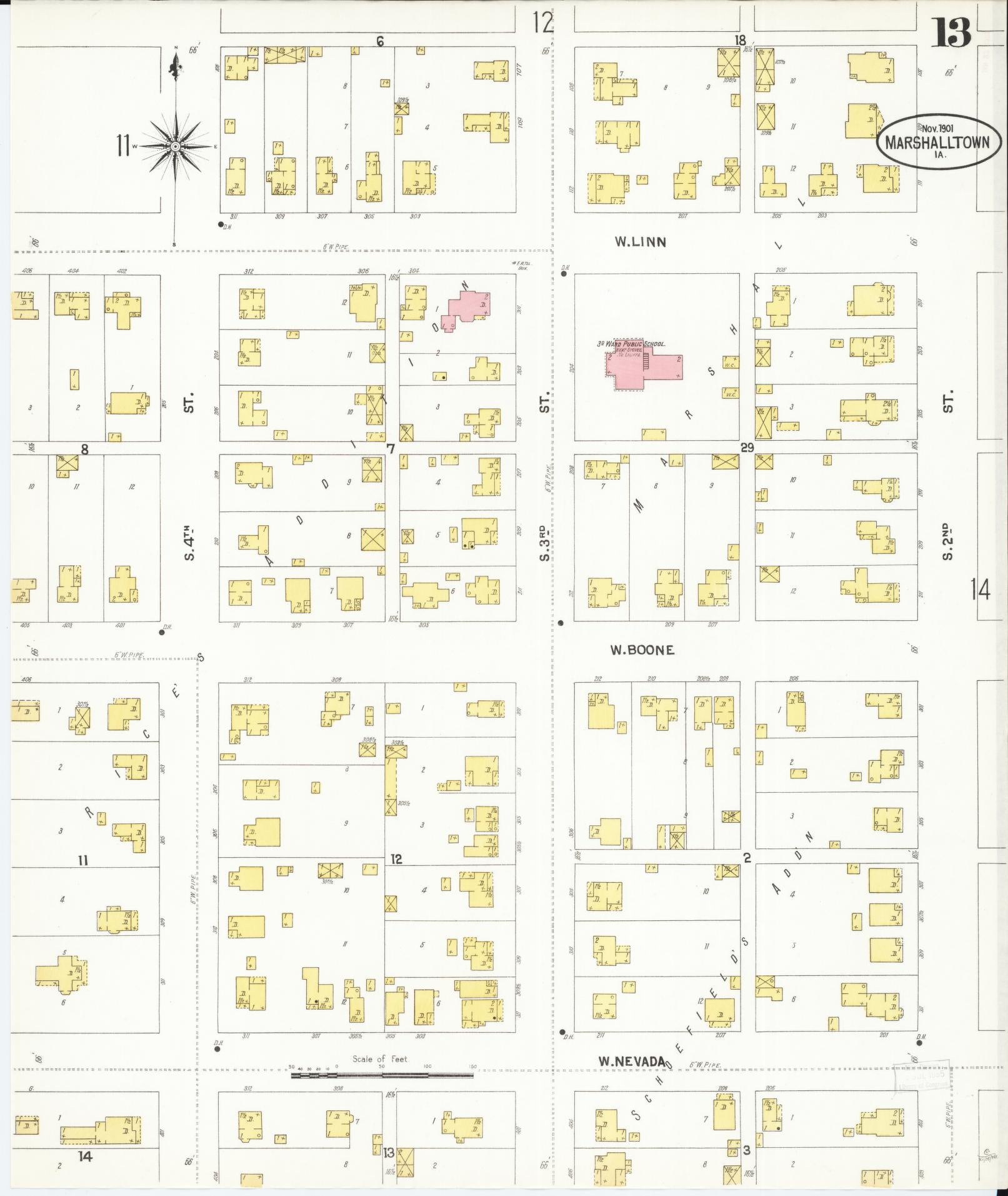 Sanborn Fire Insurance Map from Marshalltown, Marshall County, Iowa (1901), Sheet #0013 - Historic Sanborn Fire Insurance Map Print