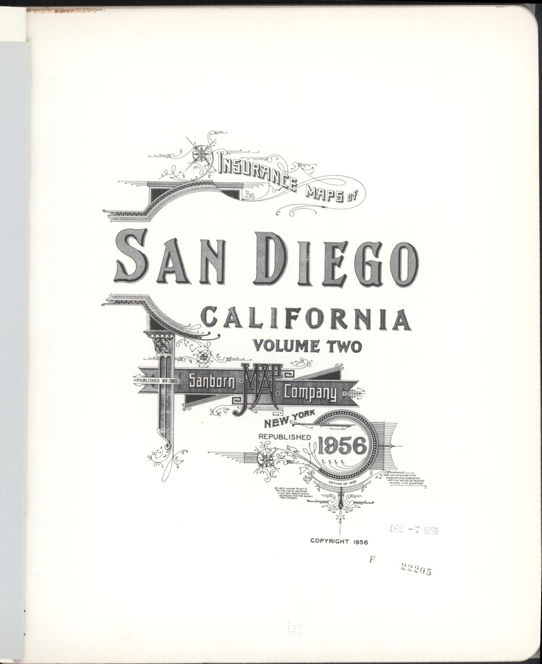 Sanborn Fire Insurance Map from San Diego, San Diego County, California (1956), Sheet #0001 - Complete Map Set gallery image, historic Sanborn map, vintage wall art, California California
