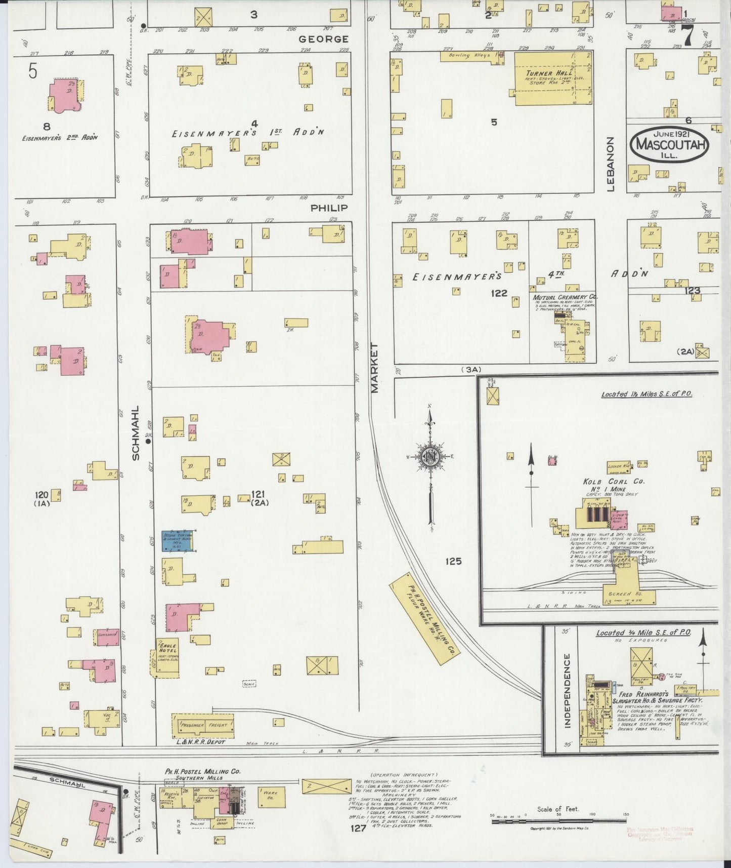 Sanborn Fire Insurance Map from Mascoutah, Saint Clair County, Illinois (1921), Sheet #0007 - Historic Sanborn Fire Insurance Map Print, vintage old map wall art, antique decor, genealogy gift, Illinois Illinois map