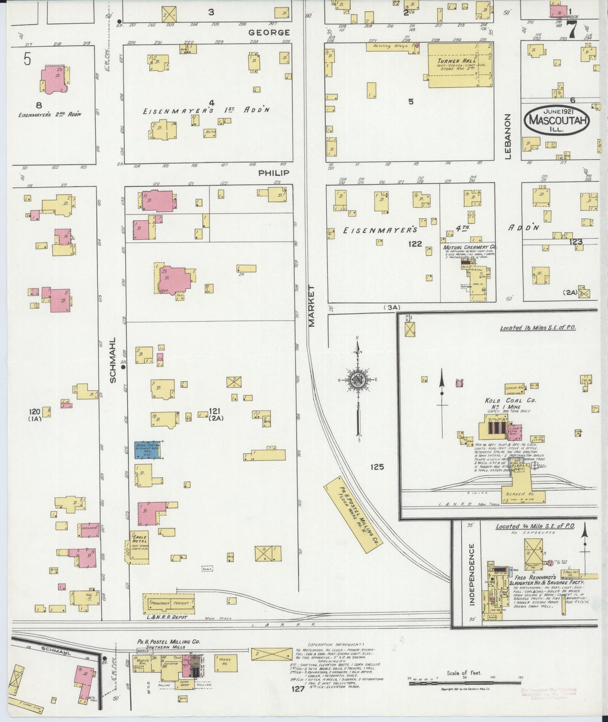 Sanborn Fire Insurance Map from Mascoutah, Saint Clair County, Illinois (1921), Sheet #0007 - Historic Sanborn Fire Insurance Map Print, vintage old map wall art, antique decor, genealogy gift, Illinois Illinois map
