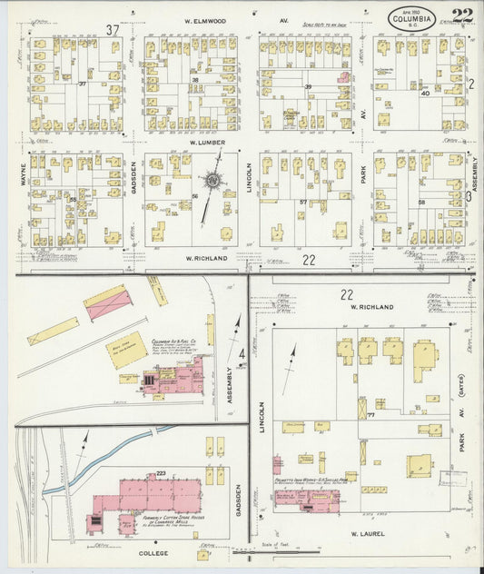 Sanborn Fire Insurance Map from Columbia, Richland County, South Carolina (1910), Sheet #0022 - Historic Sanborn Fire Insurance Map Print, vintage old map wall art, antique decor, genealogy gift, South Carolina South Carolina map