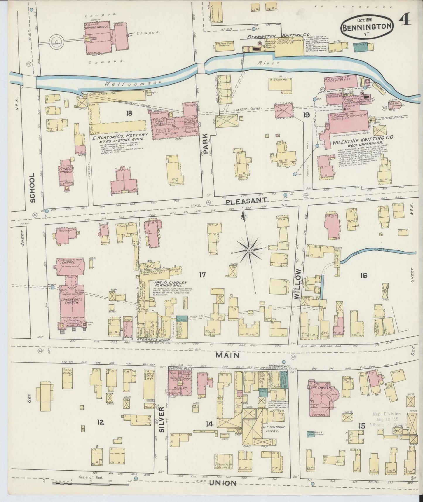 Sanborn Fire Insurance Map from Bennington, Bennington County, Vermont (1891), Sheet #0004 - Complete Map Set gallery image, historic Sanborn map, vintage wall art, Vermont Vermont