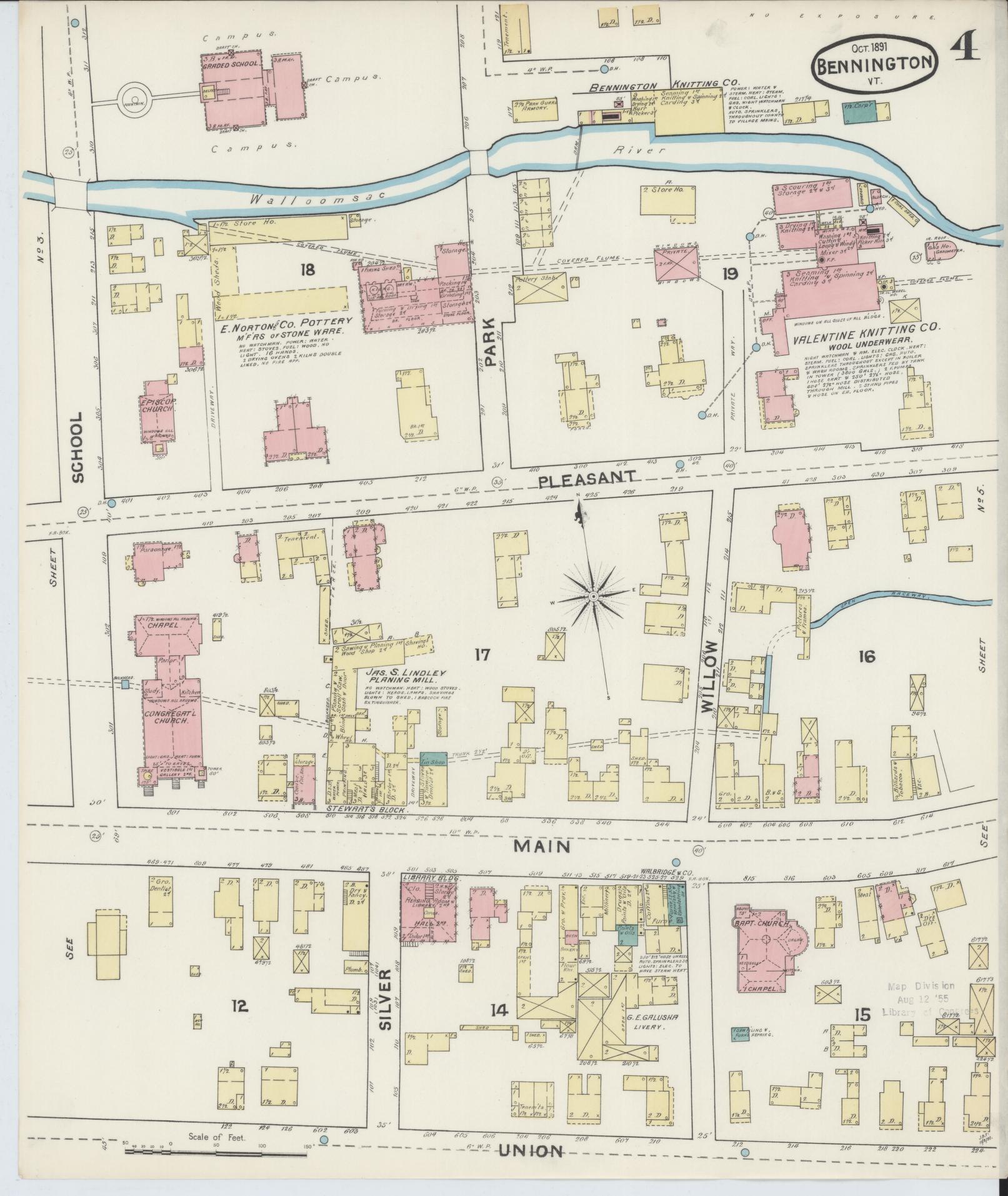 Sanborn Fire Insurance Map from Bennington, Bennington County, Vermont (1891), Sheet #0004 - Complete Map Set gallery image, historic Sanborn map, vintage wall art, Vermont Vermont