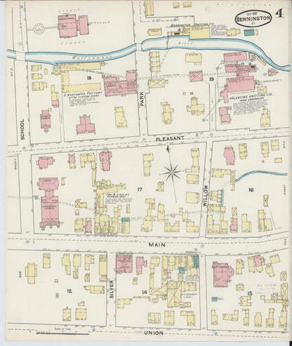 Sanborn Fire Insurance Map from Bennington, Bennington County, Vermont (1891), Sheet #0004 - Complete Map Set gallery image, historic Sanborn map, vintage wall art, Vermont Vermont