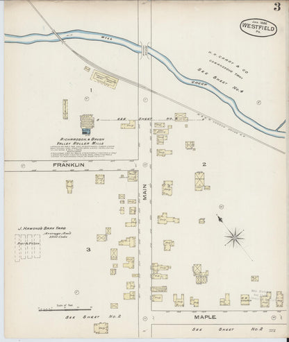 Sanborn Fire Insurance Map from Westfield, Tioga County, Pennsylvania (1886), Sheet #0003 - Historic Sanborn Fire Insurance Map Print, vintage old map wall art, antique decor, genealogy gift, Pennsylvania Pennsylvania map
