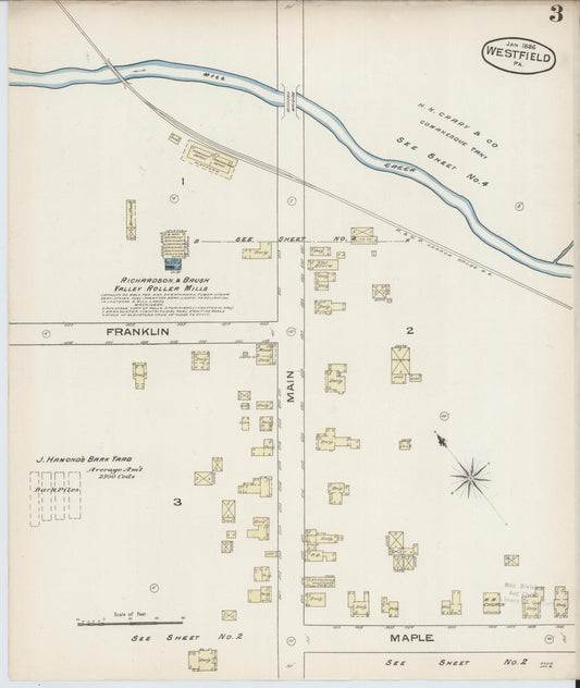 Sanborn Fire Insurance Map from Westfield, Tioga County, Pennsylvania (1886), Sheet #0003 - Historic Sanborn Fire Insurance Map Print, vintage old map wall art, antique decor, genealogy gift, Pennsylvania Pennsylvania map