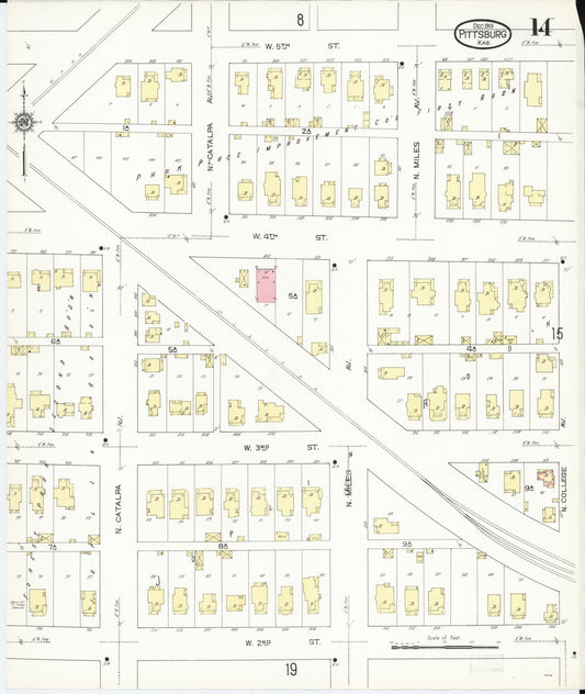 Sanborn Fire Insurance Map from Pittsburg, Crawford County, Kansas (1913), Sheet #0014 - Historic Sanborn Fire Insurance Map Print, vintage old map wall art, antique decor, genealogy gift, Kansas Kansas map