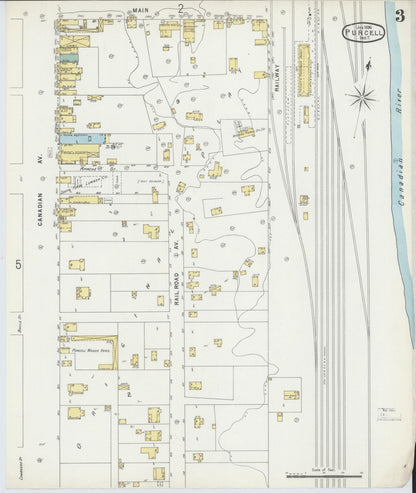 Sanborn Fire Insurance Map from Purcell, McClain County, Oklahoma (1896), Sheet #0003 - Complete Map Set gallery image, historic Sanborn map, vintage wall art, Oklahoma Oklahoma