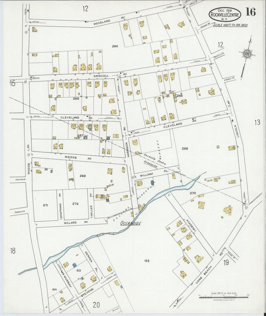 Sanborn Fire Insurance Map from Rockville Centre, Nassau County, New York (1919), Sheet #0016 - Historic Sanborn Fire Insurance Map Print, vintage old map wall art, antique decor, genealogy gift, New York New York map