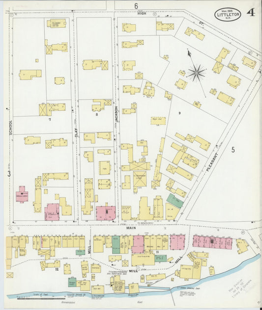 Sanborn Fire Insurance Map from Littleton, Grafton County, New Hampshire (1905), Sheet #0004 - Historic Sanborn Fire Insurance Map Print, vintage old map wall art, antique decor, genealogy gift, New Hampshire New Hampshire map