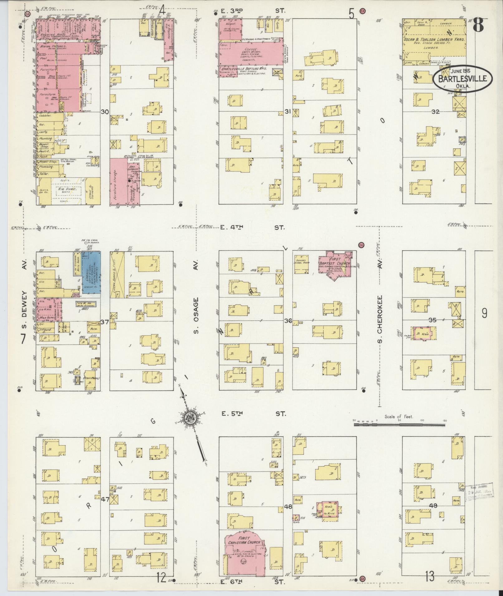Sanborn Fire Insurance Map from Bartlesville, Washington County, Oklahoma (1915), Sheet #0008 - Complete Map Set gallery image, historic Sanborn map, vintage wall art, Oklahoma Oklahoma