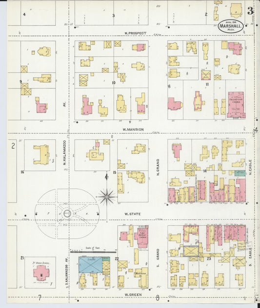 Sanborn Fire Insurance Map from Marshall, Calhoun County, Michigan (1906), Sheet #0003 - Historic Sanborn Fire Insurance Map Print, vintage old map wall art, antique decor, genealogy gift, Michigan Michigan map