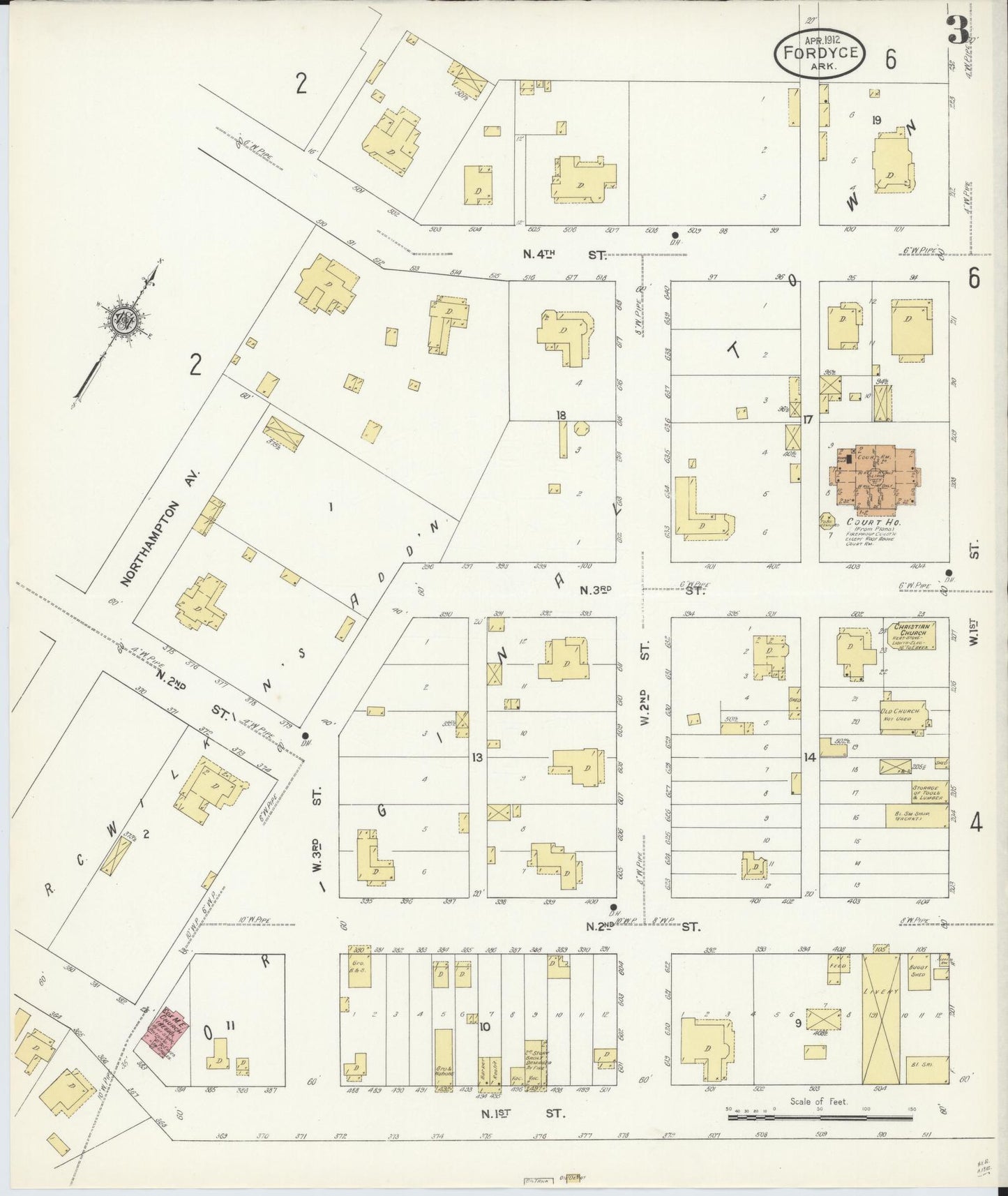 Sanborn Fire Insurance Map from Fordyce, Dallas County, Arkansas (1912), Sheet #0003 - Complete Map Set gallery image, historic Sanborn map, vintage wall art, Arkansas Arkansas