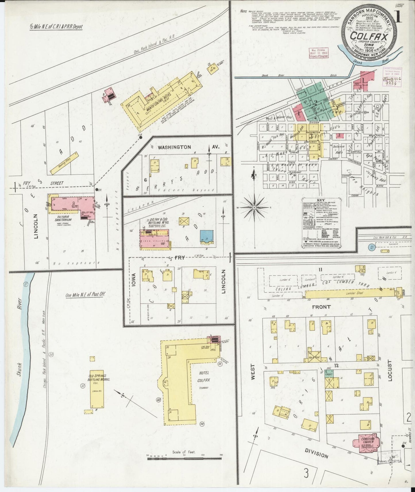 Sanborn Fire Insurance Map from Colfax, Jasper County, Iowa (1906), Sheet #0001 - Historic Sanborn Fire Insurance Map Print, vintage old map wall art