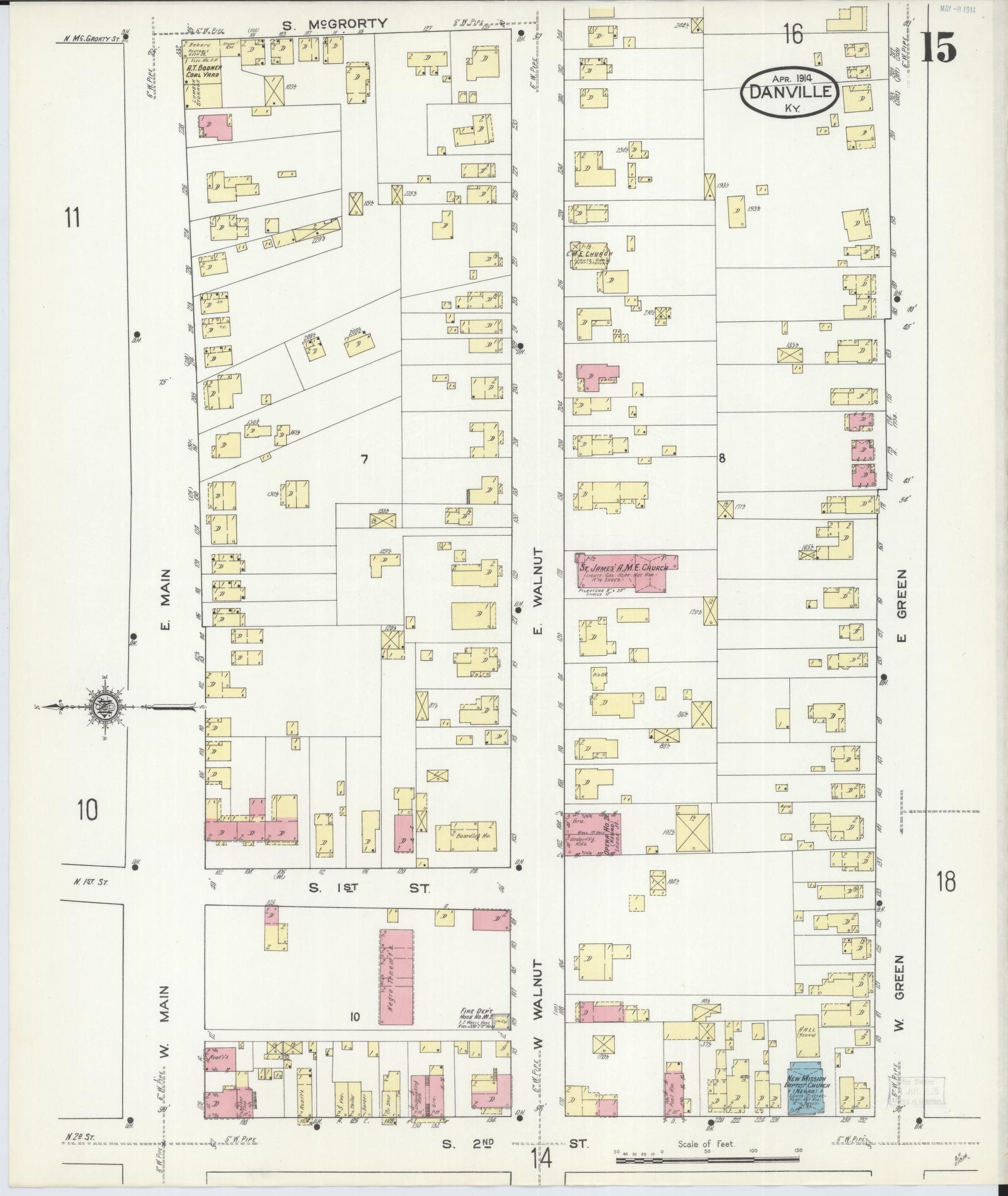Sanborn Fire Insurance Map from Danville, Boyle County, Kentucky (1914), Sheet #0015 - Complete Map Set gallery image, historic Sanborn map, vintage wall art, Kentucky Kentucky