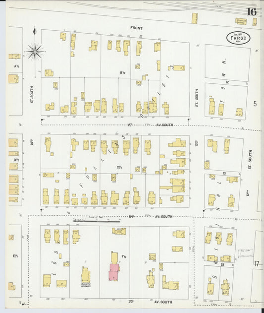 Sanborn Fire Insurance Map from Fargo, Cass County, North Dakota (1901), Sheet #0016 - Historic Sanborn Fire Insurance Map Print, vintage old map wall art, antique decor, genealogy gift, North Dakota North Dakota map