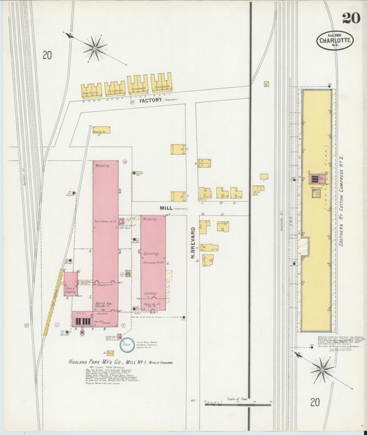 Sanborn Fire Insurance Map from Charlotte, Mecklenburg County, North Carolina (1900), Sheet #0020 - Historic Sanborn Fire Insurance Map Print, vintage old map wall art, antique decor, genealogy gift, North Carolina North Carolina map