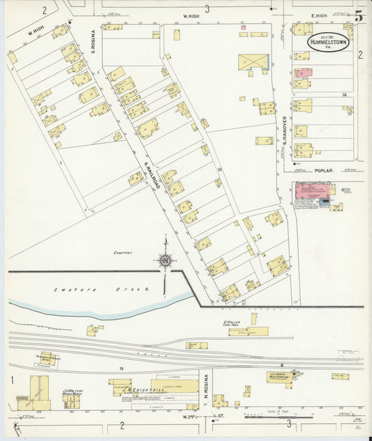 Sanborn Fire Insurance Map from Hummelstown, Dauphin County, Pennsylvania (1911), Sheet #0005 - Historic Sanborn Fire Insurance Map Print, vintage old map wall art, antique decor, genealogy gift, Pennsylvania Pennsylvania map