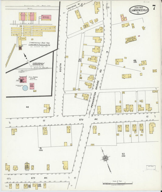 Sanborn Fire Insurance Map from Lawrenceville, Brunswick County, Virginia (1920), Sheet #0007 - Historic Sanborn Fire Insurance Map Print, vintage old map wall art, antique decor, genealogy gift, Virginia Virginia map