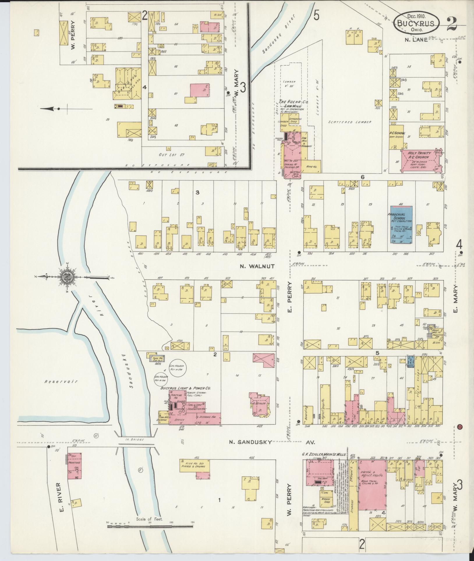 Sanborn Fire Insurance Map from Bucyrus, Crawford County, Ohio (1910), Sheet #0002 - Historic Sanborn Fire Insurance Map Print, vintage old map wall art, antique decor, genealogy gift, Ohio Ohio map
