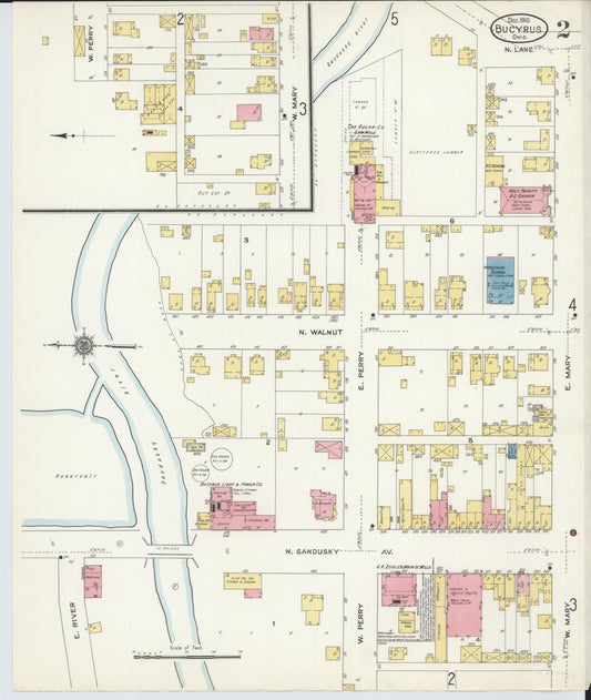 Sanborn Fire Insurance Map from Bucyrus, Crawford County, Ohio (1910), Sheet #0002 - Historic Sanborn Fire Insurance Map Print, vintage old map wall art, antique decor, genealogy gift, Ohio Ohio map