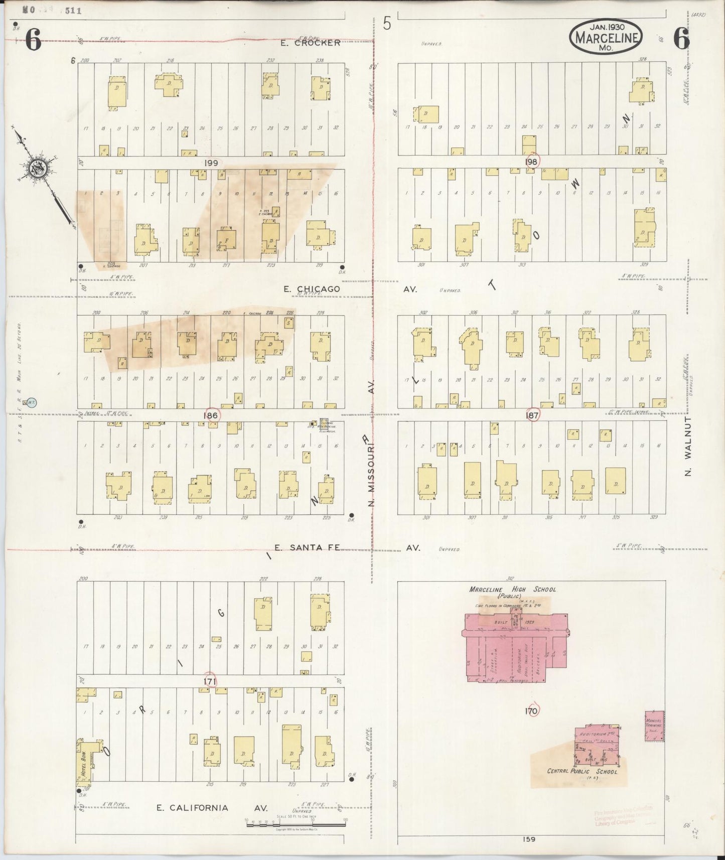Sanborn Fire Insurance Map from Marceline, Linn County, Missouri (1939), Sheet #0006 - Complete Map Set gallery image, historic Sanborn map, vintage wall art, Missouri Missouri