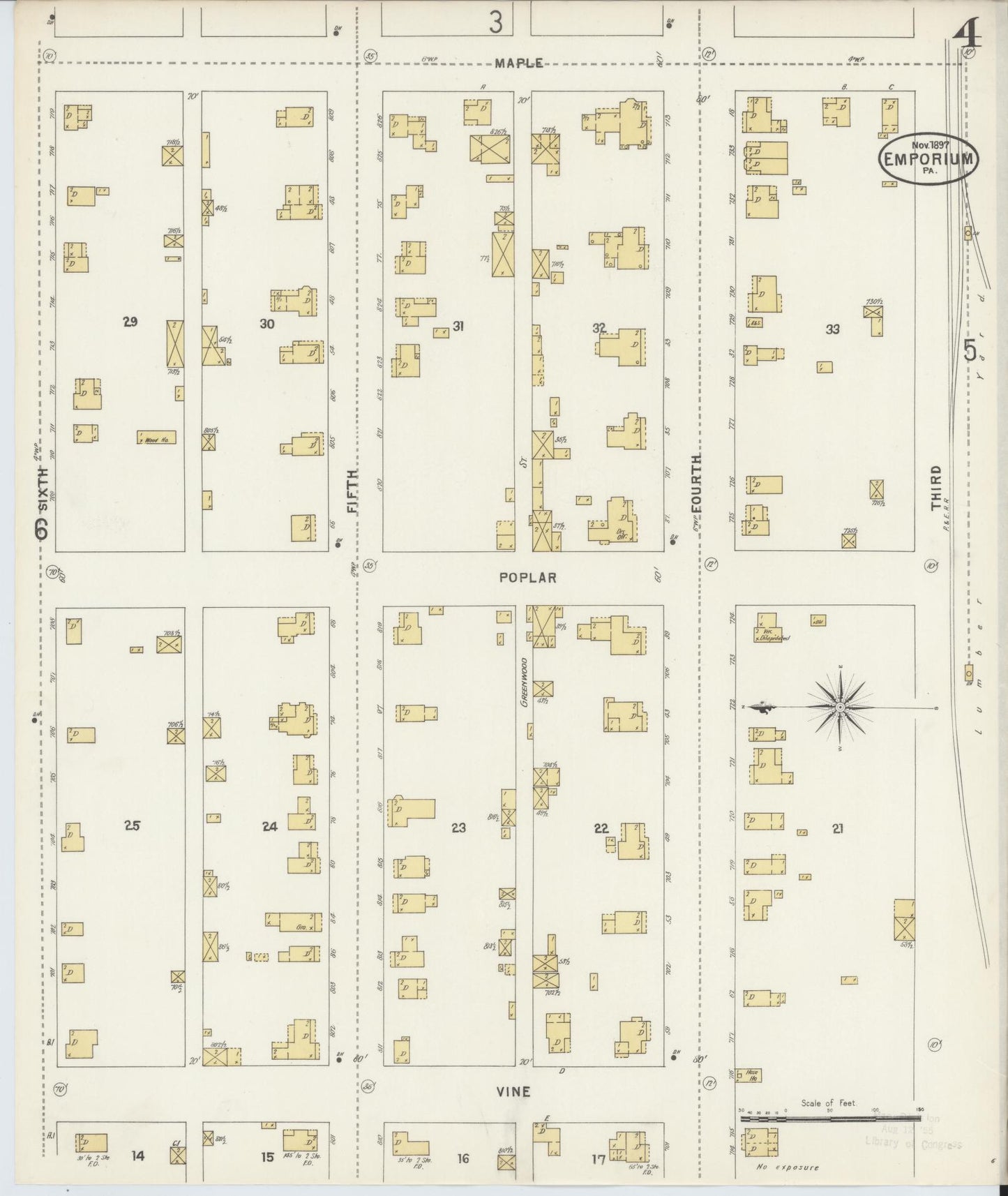 Sanborn Fire Insurance Map from Emporium, Cameron County, Pennsylvania (1897), Sheet #0004 - Historic Sanborn Fire Insurance Map Print, vintage old map wall art, antique decor, genealogy gift, Pennsylvania Pennsylvania map
