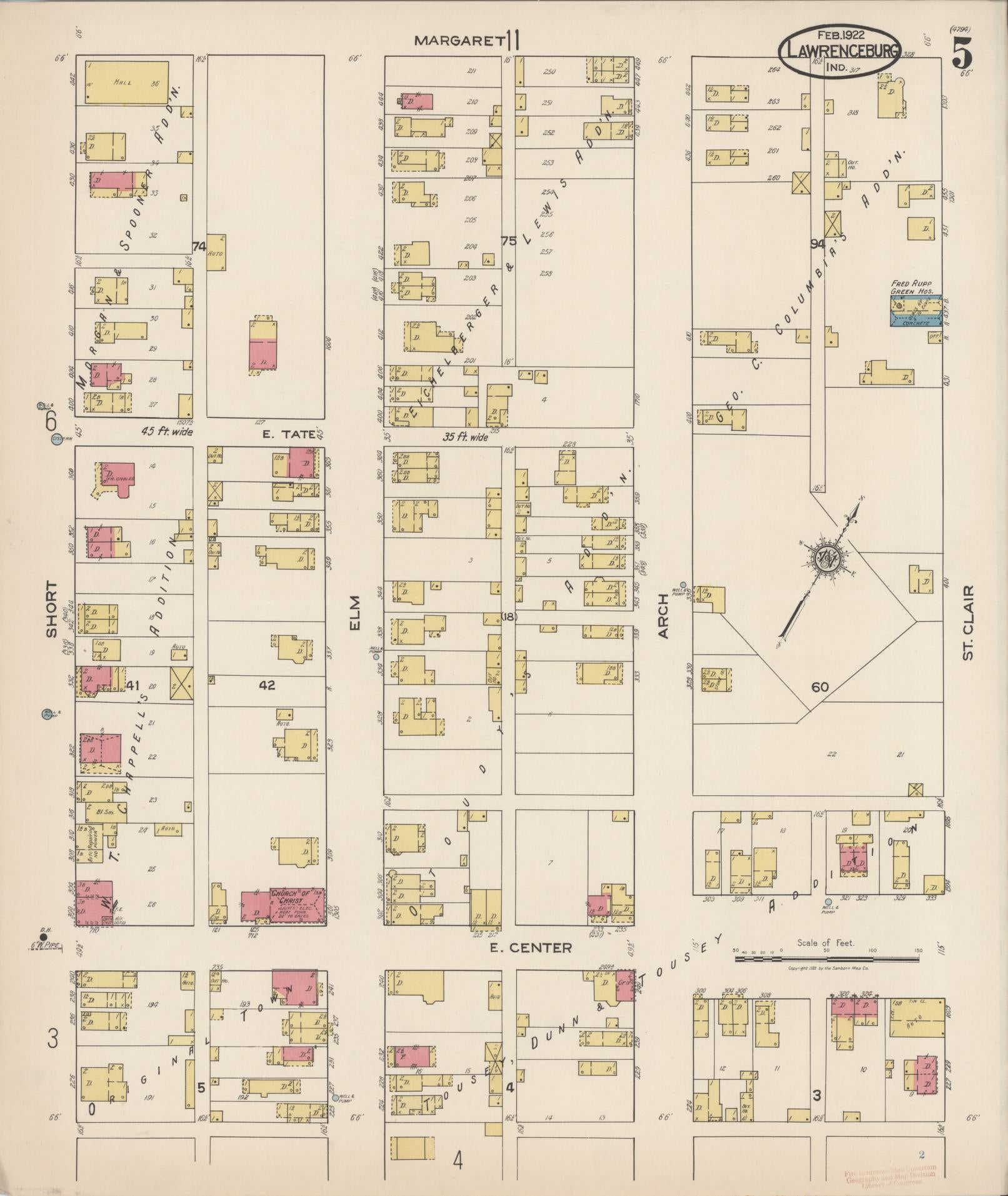 Sanborn Fire Insurance Map from Lawrenceburg, Dearborn County, Indiana (1922), Sheet #0005 - Complete Map Set gallery image, historic Sanborn map, vintage wall art, Indiana Indiana