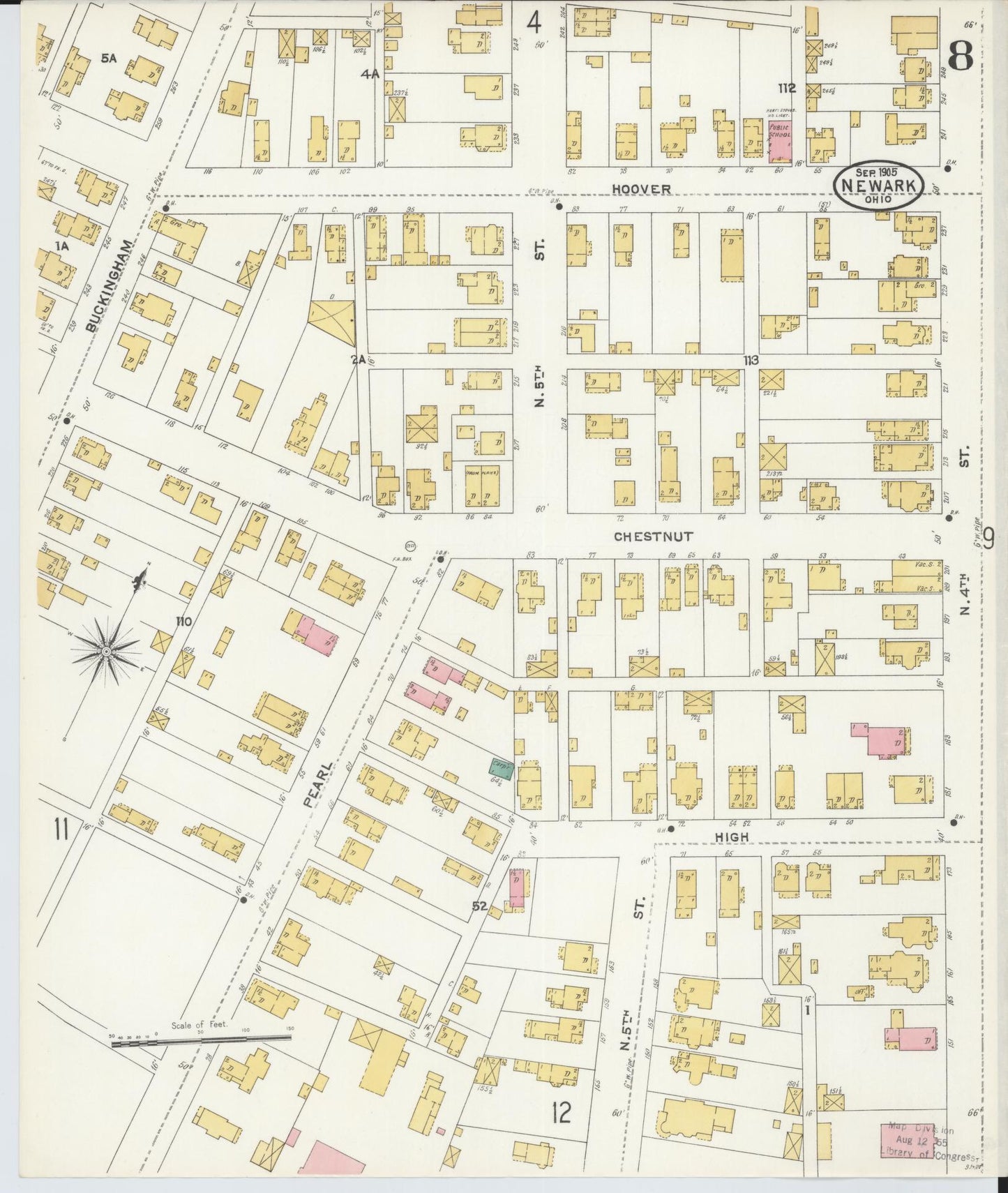 Sanborn Fire Insurance Map from Newark, Licking County, Ohio (1905), Sheet #0008 - Complete Map Set gallery image, historic Sanborn map, vintage wall art, Ohio Ohio