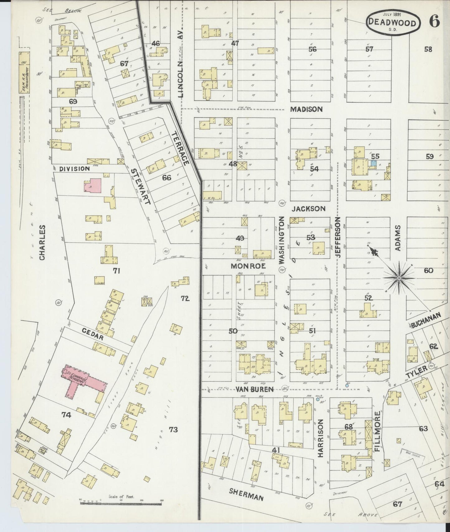 Sanborn Fire Insurance Map from Deadwood, Lawrence County, South Dakota (1891), Sheet #0006 - Complete Map Set gallery image, historic Sanborn map, vintage wall art, South Dakota South Dakota
